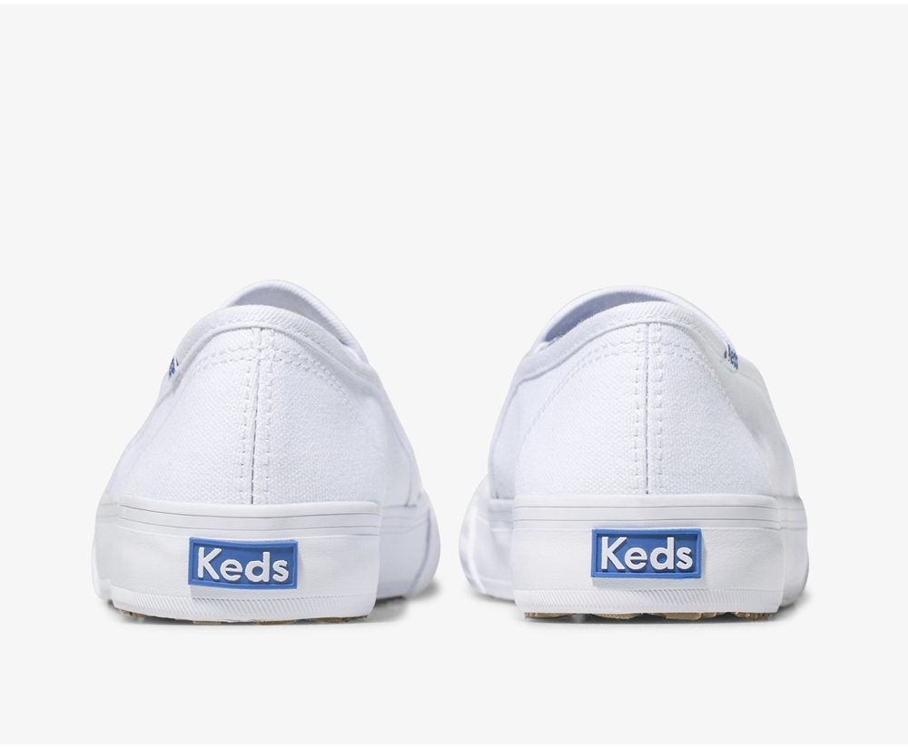 Slip On Γυναικεια - Keds Double Decker Καμβας - Λευκα - NEIQD9357